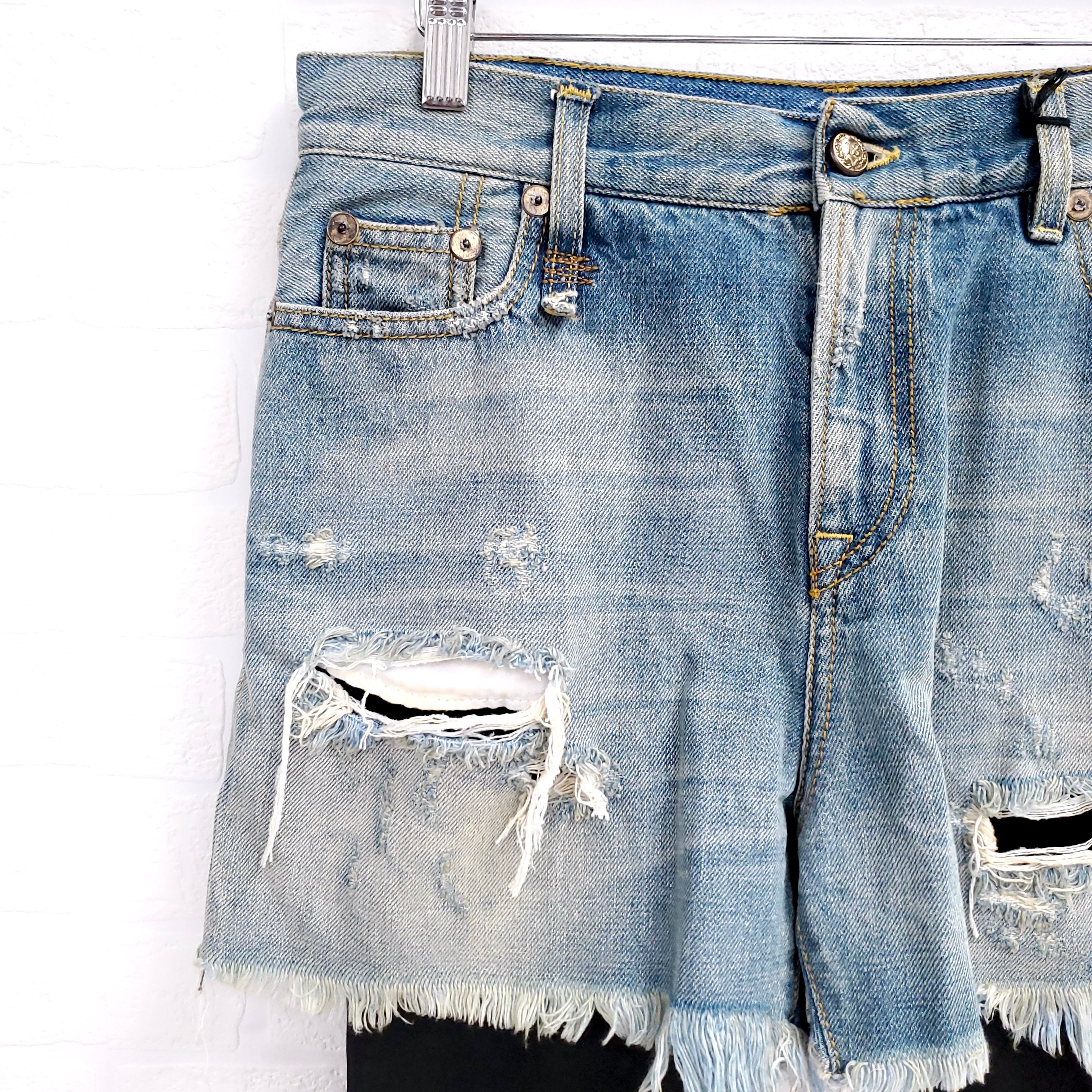 R13 DENIM JEANS SHORTS WITH ATTACHED LEATHER LEGGINGS - SIZE 27