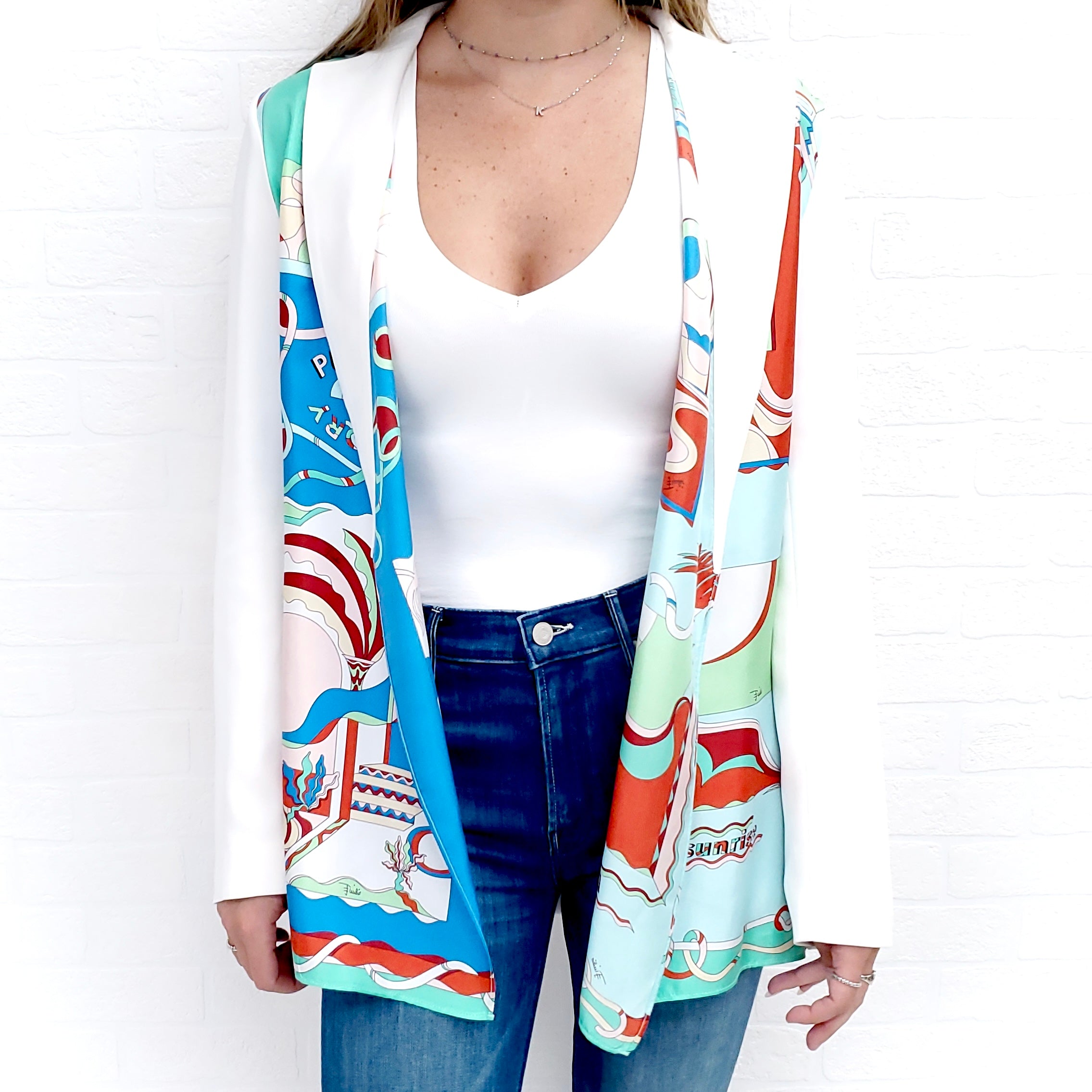 EMILIO PUCCI WHITE PATTERN BLAZER WITH SILK - SIZE 4