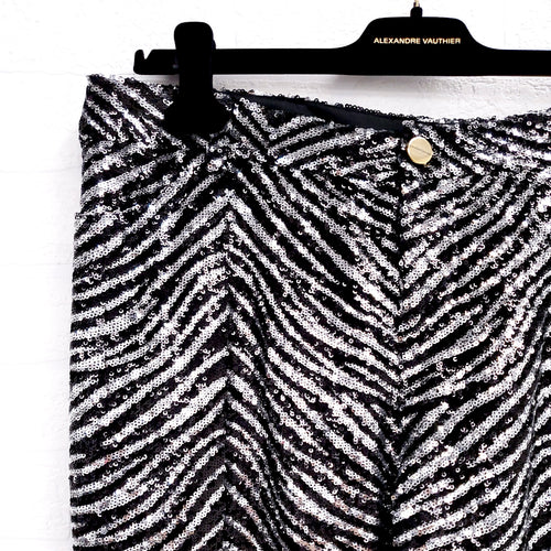 ALEXANDRE VAUTHIER SILVER AND BLACK ANIMAL SEQUIN PANTS - SIZE 31
