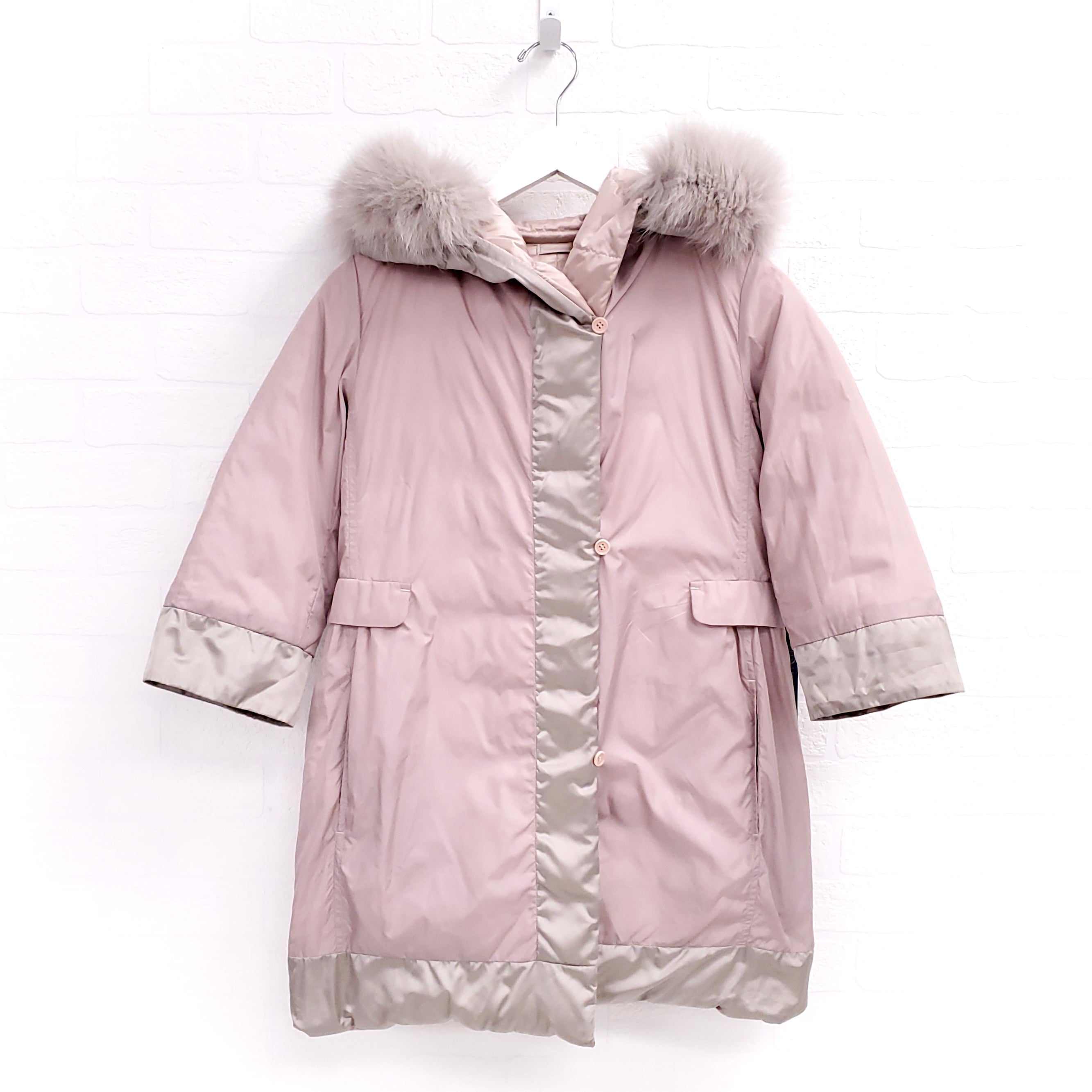 MAX MARA REVERSIBLE COAT WITH FUR HOOD - SIZE 4