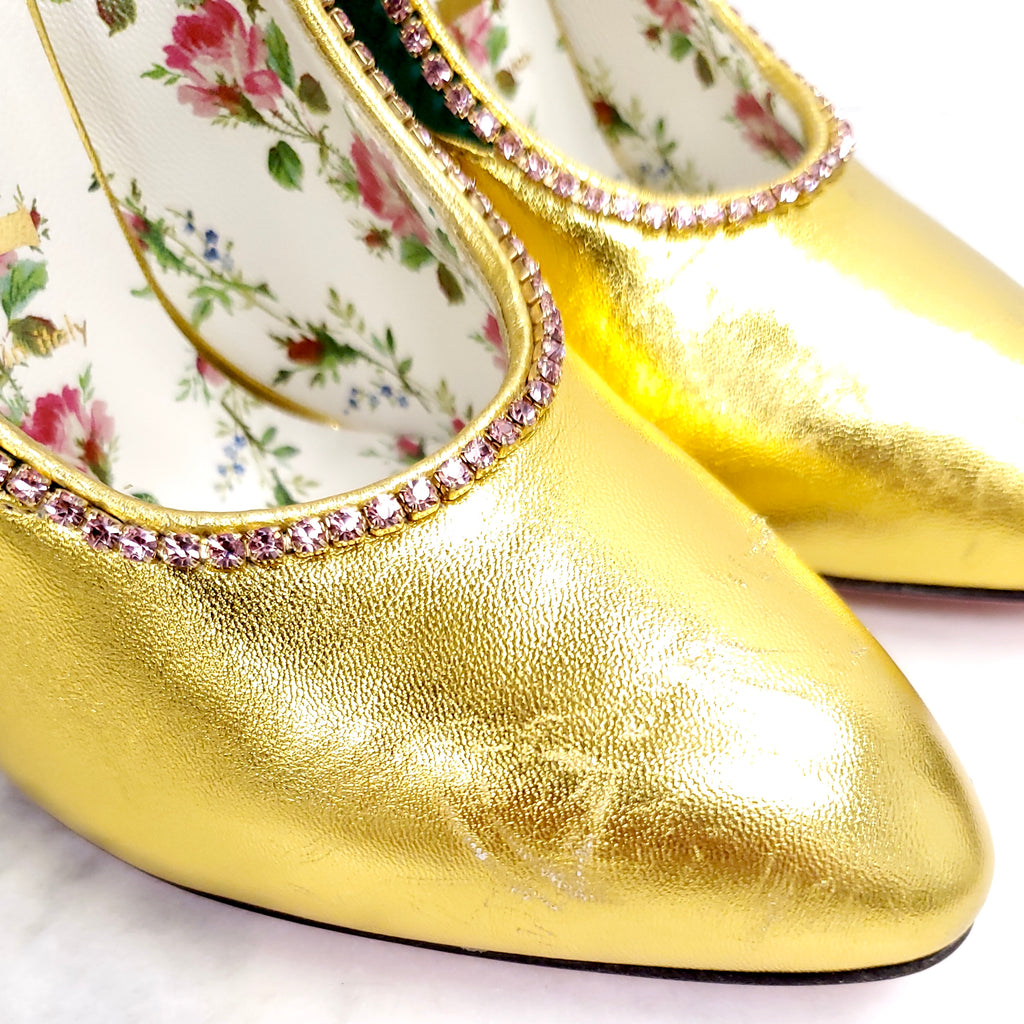 GUCCI GOLD HEELS WITH STONES AND SNAKESKIN HEEL ($1600) - SIZE 37