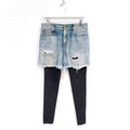 R13 DENIM JEANS SHORTS WITH ATTACHED LEATHER LEGGINGS - SIZE 27