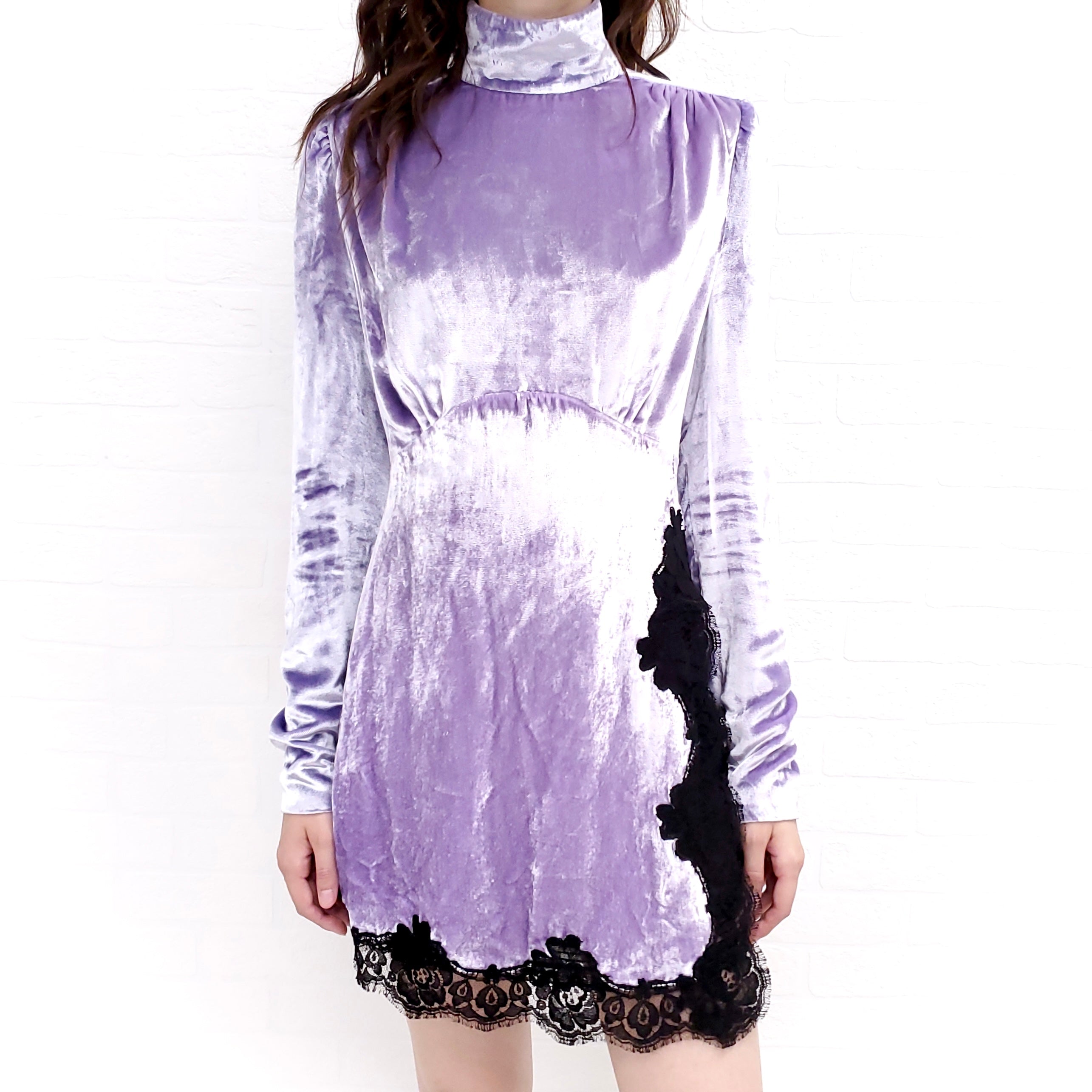 ALESSANDRA RICH PURPLE VELVET DRESS WITH LACE DETAIL ($2100) - SIZE 38
