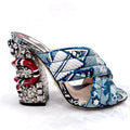 GUCCI BLUE HEELS WITH SNAKE - SIZE 34