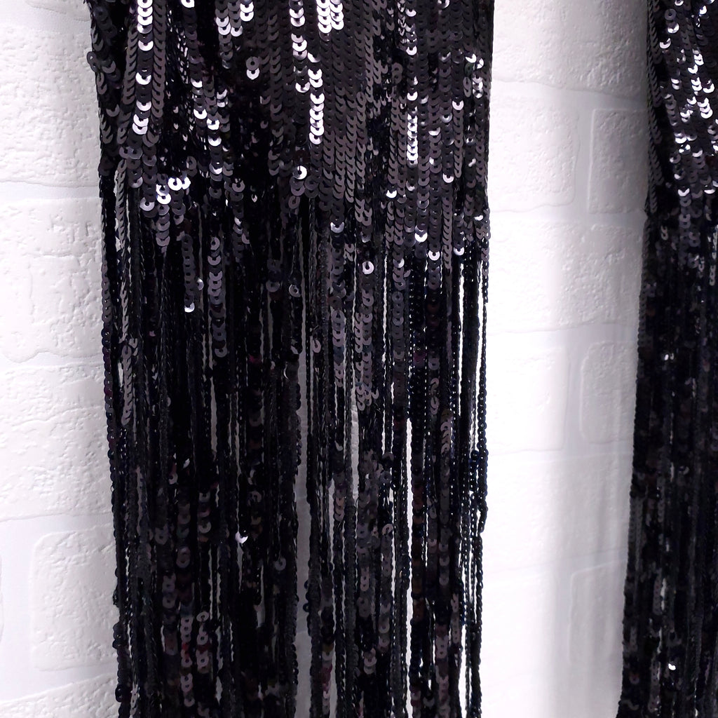 ELLERY PANTS WITH SEQUIN FRINGE HEM DETAIL - SIZE 38