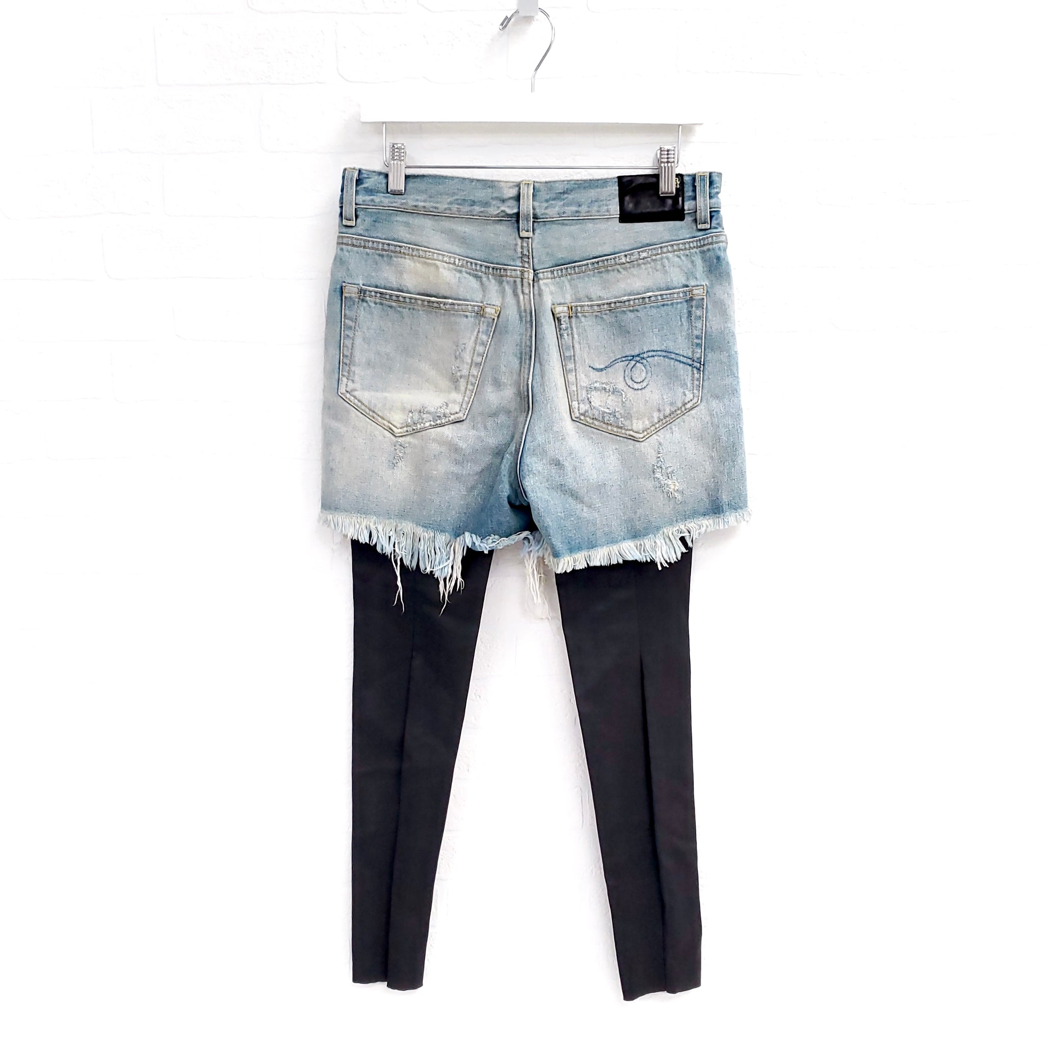 R13 DENIM JEANS SHORTS WITH ATTACHED LEATHER LEGGINGS - SIZE
