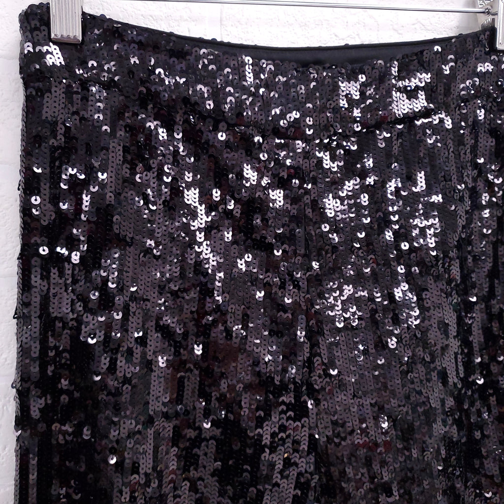 ELLERY PANTS WITH SEQUIN FRINGE HEM DETAIL - SIZE 38